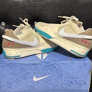 Nike Air JA 1 Men's Beige and Teal Sneakers